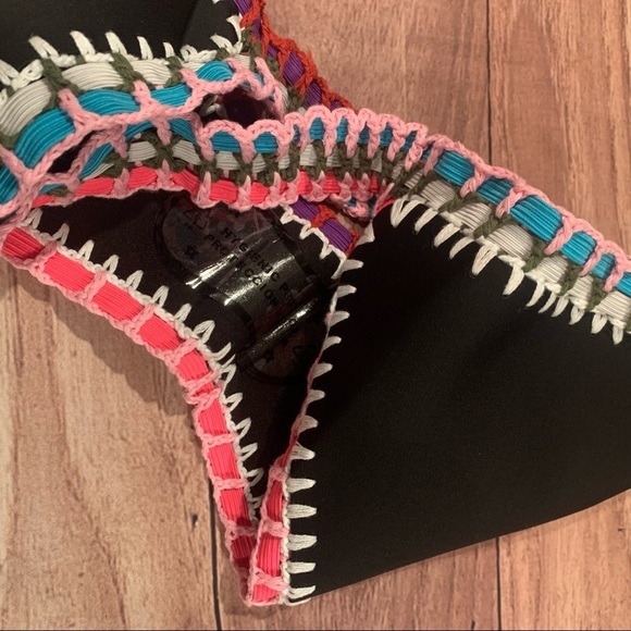 NWOT black neoprene and rainbow crochet trim bikini bottoms XXL - Picture 5 of 5